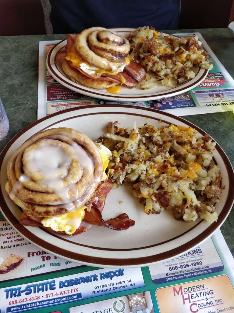 Cinnamon Roll Sandwich C’s Restaurant & Bakery in Middleton, Wisconsin